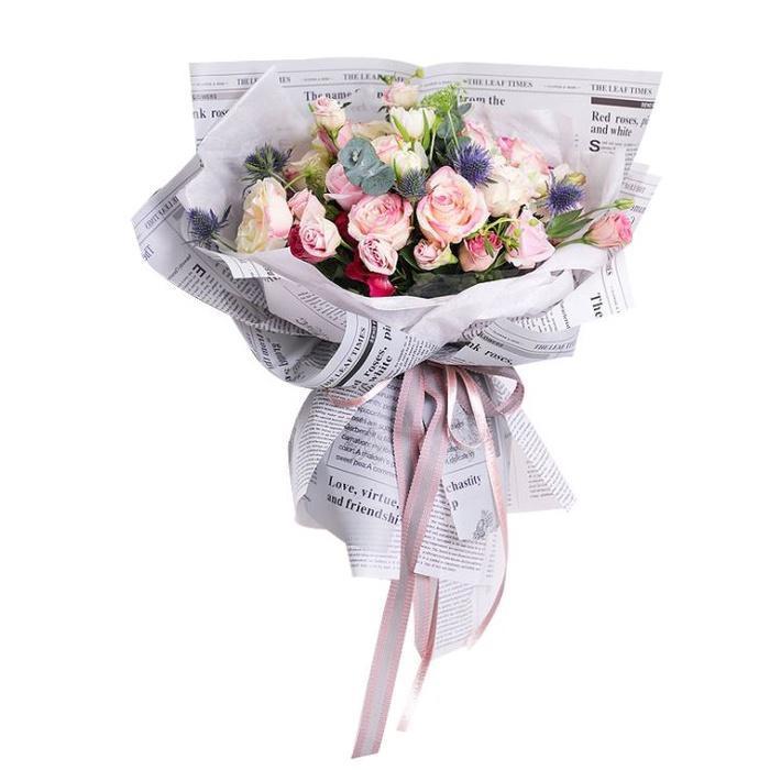 60*60cm Newspaper English Alphabet Waterproof Flower Wrapping Paper Bouquet Gift Crepe Paper Flower Packaging(1348L) - Image 7