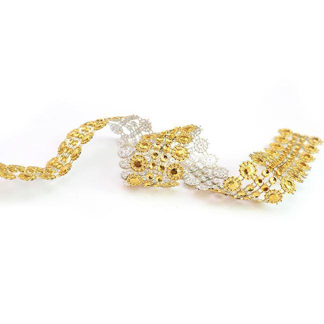 1Yard 2.8cm Gold Silver Flower Crystal Rhinestone Ribbon Tape Diamond Mesh Roll DIY Sewing Craft Flower Gift (1902L) - Image 5