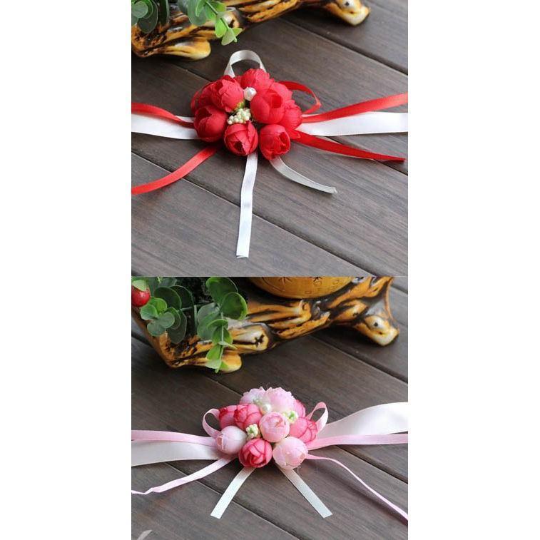 4pcs/pack Hand Flower Wrist Corsages Silk Lace 手腕花韩式婚礼伴娘姐妹手花 (288L) - Image 14
