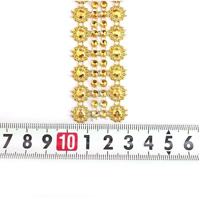 1Yard 2.8cm Gold Silver Flower Crystal Rhinestone Ribbon Tape Diamond Mesh Roll DIY Sewing Craft Flower Gift (1902L) - Image 4