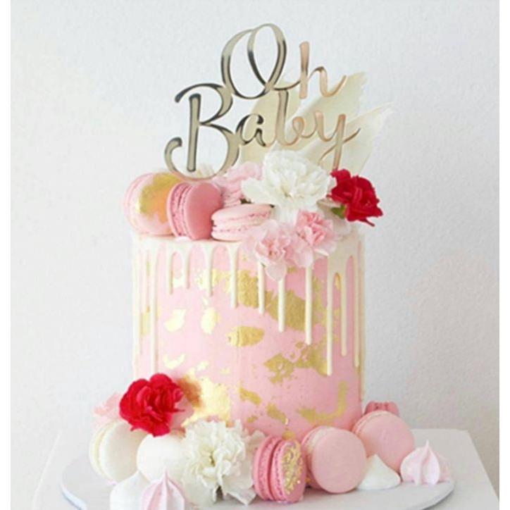1pc 3 Color Acrylic Oh Baby Letter Cupcake Toppers Star Love Cake Topper for Party Cake Decoration Dessert (406L) - Image 2
