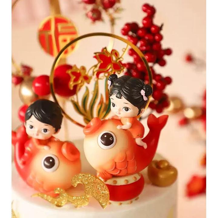 Happy New Year Cake Topper Red Cute Boy and Girl For Christmas Party Cake Decorations Tiger Gifts New Year (1705L) - Image 4