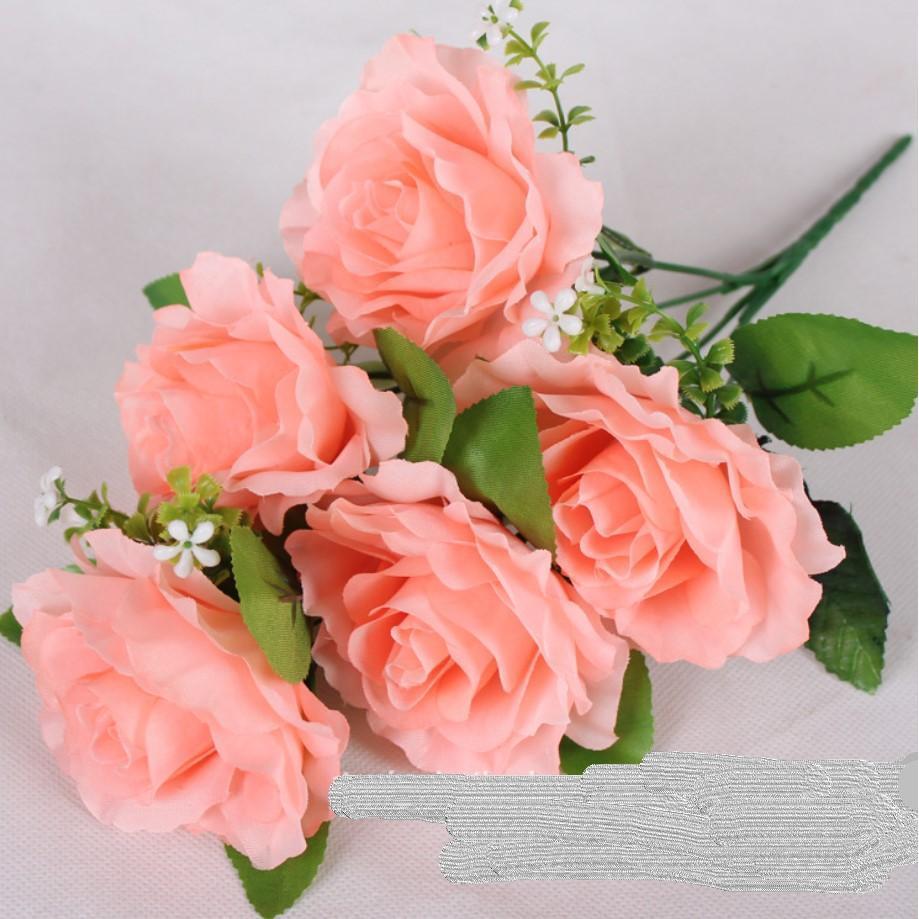 5 Head 1 Bunch Artificial Rose Silk art flower Bouquet For Wedding Party Household Flowers Wall (663L) - Image 11