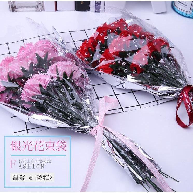 100pcs Flower Wrapping Paper Silver Single Branch Bag OPP Waterproof Cellophane Fresh Bouquet (562L)