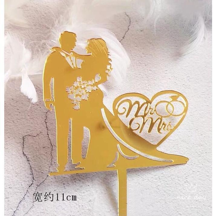 Wedding Acrylic Cake Topper Mr Mrs Wedding Decorations Acrylic Gold Cake Toppers Marriage Party Supplies (414L) - Image 5