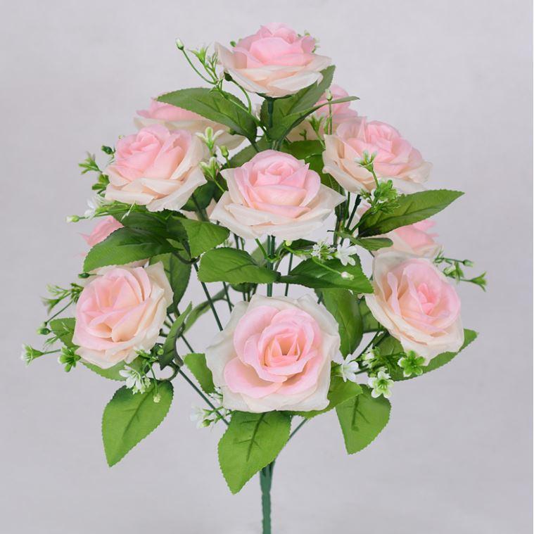 12 Heads Artificial Flowers Rose Gypsophila Bouquet Silk Rose Bouquet DIY Wedding Holding Flowers (669L) - Image 3