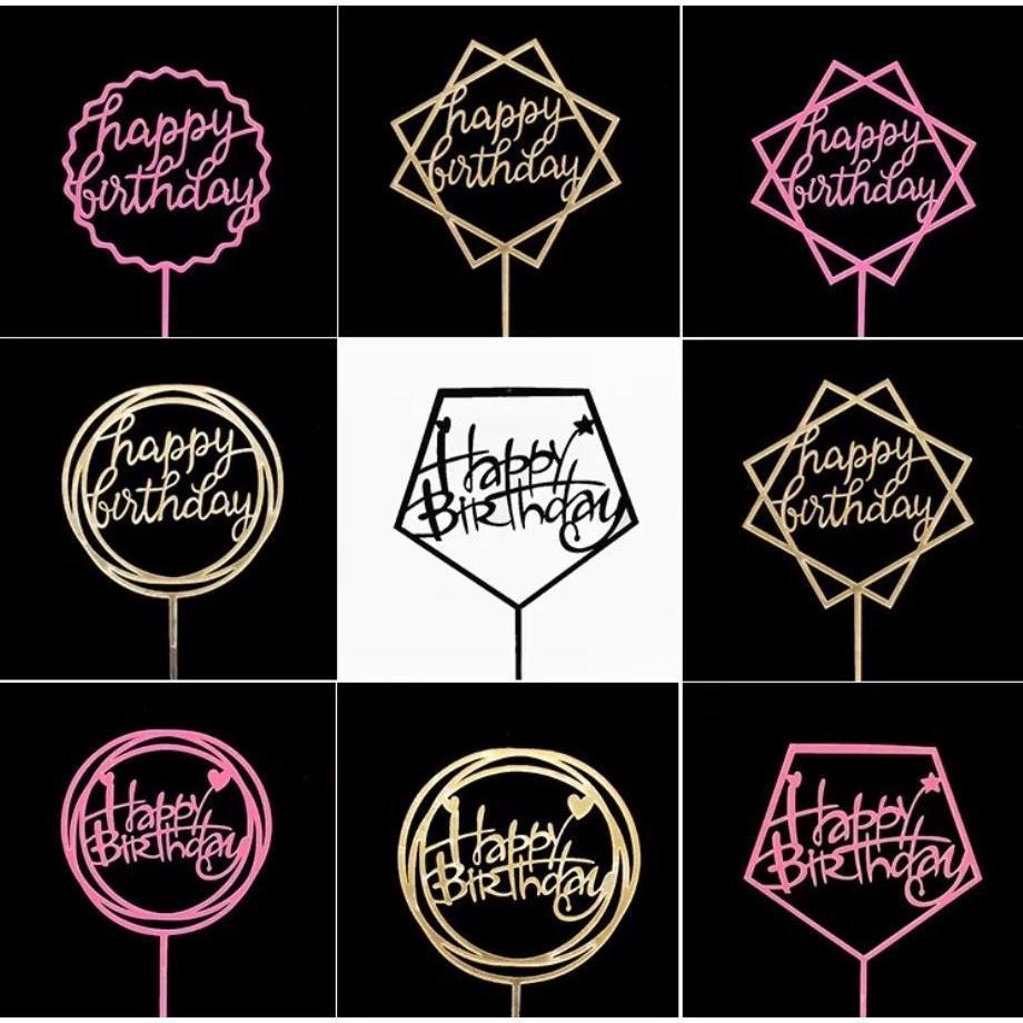 Happy Birthday Cake Topper Supplies Acrylic Baking cake Insert Decor Cupcake Birthday Party(756L) - Image 3
