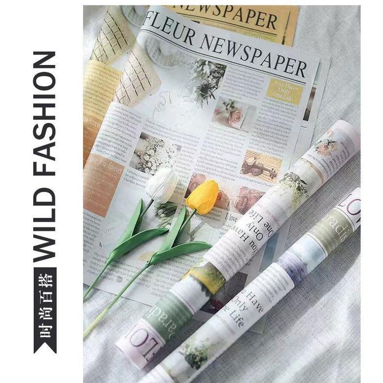 70*52cm European English Newspaper Retro Imported Kraft Paper Floral Gift Package Flower Packaging Material (1522L)
