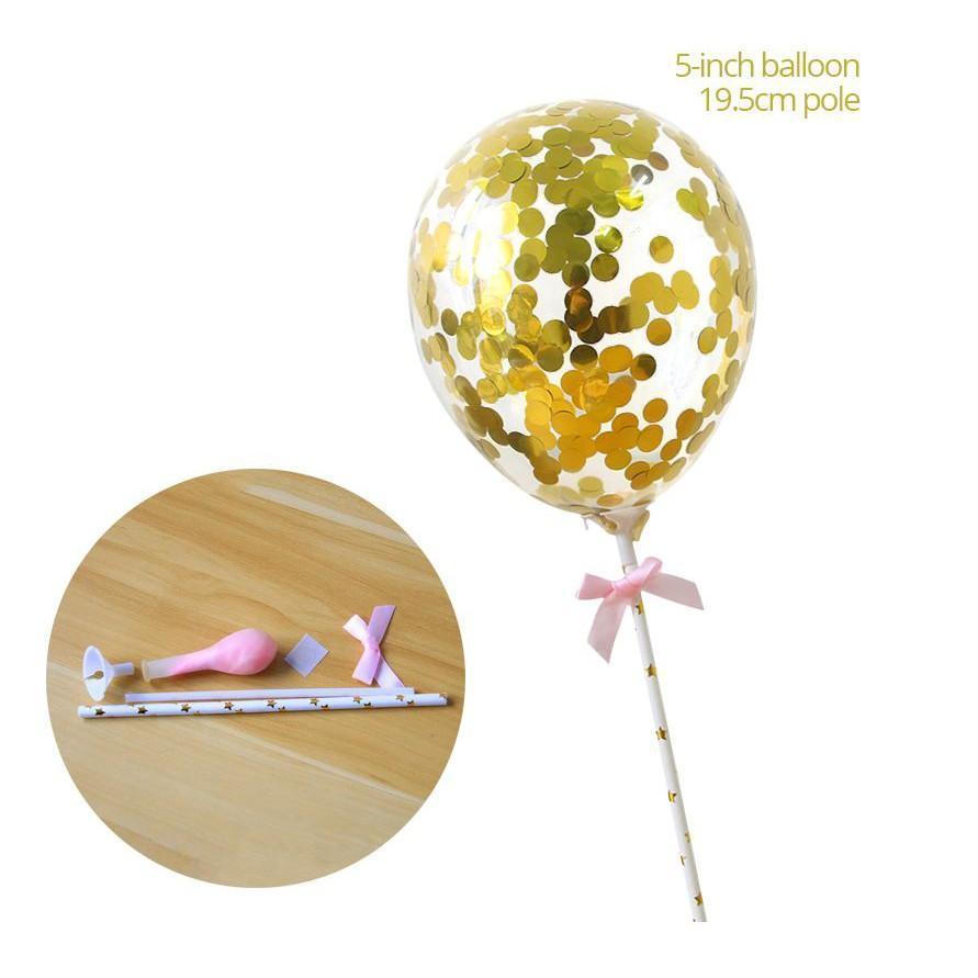 5inch confetti balloon Cake Topper Happy Birthday Cupcake Topper For Baby Shower with Paper Straw Ribbon 插牌摆件插旗 (395L) - Image 14