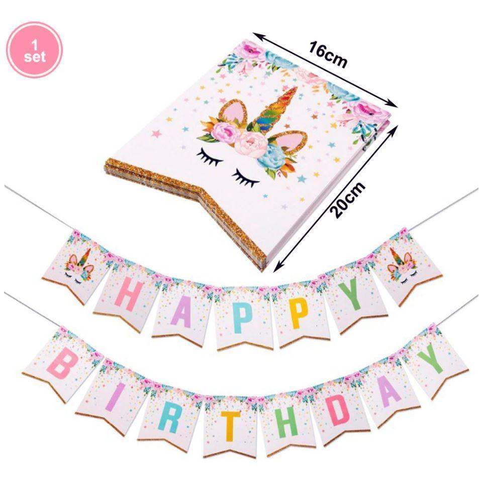 1 set of unicorn party happy birthday 15 pcs flag Banner party decorations decoration pennant unicorn house decor(1078L) - Image 8