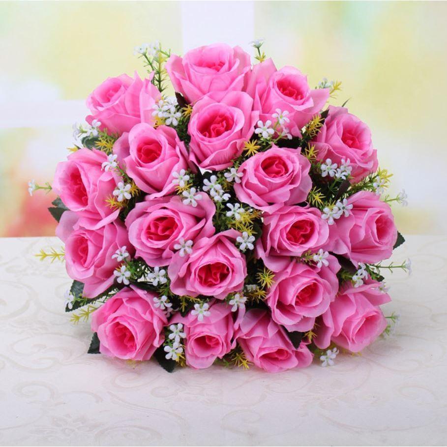 18 Heads Artificial Flowers Rose Gypsophila Bouquet Silk Rose Bouquet DIY Wedding Holding Flowers Roses (665L) - Image 4