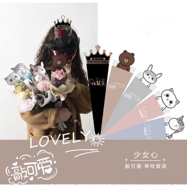 20pcs Cartoon Single Flower Rose Box Bouquet Wrapping Paper PVC Triangular Box Plastic Paper Bags Boxes Cases (1531L) - Image 2