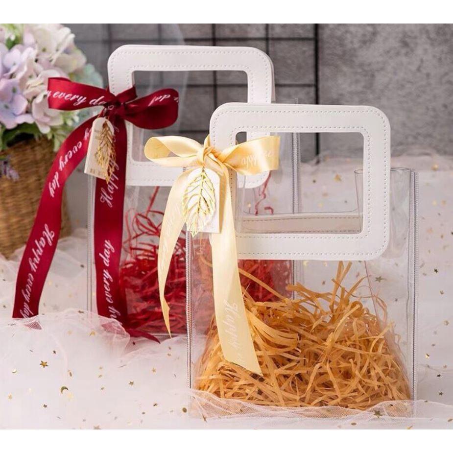 Gift Packing Bags with Handles Pvc Transparent Handbag Wedding Party Decoration Bridesmaid Souvenirs Flower(1848L)