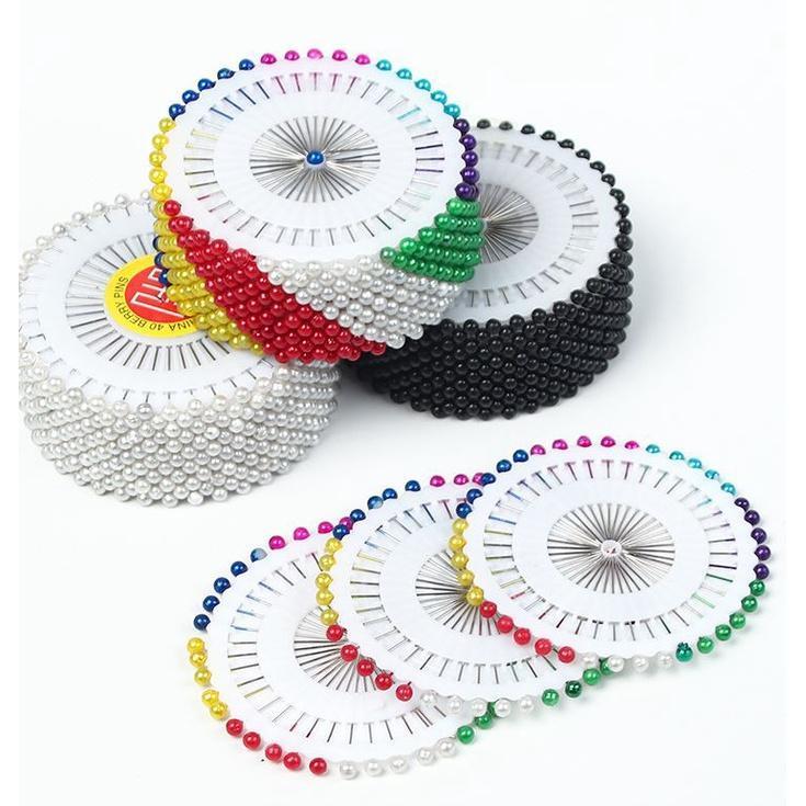 40Pcs Multicolor Black White Sewing Pins Plastic Pearl Head Needle Pins Quilting Straight Pins for Dressmaking (1873L)