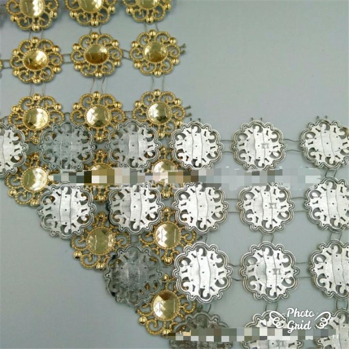 1yard 4 Rows Mesh Trimming Ribbon Wedding Gold Flower Chain Party Decoration Cake Ribbon Straps DIY(932L) - Image 2
