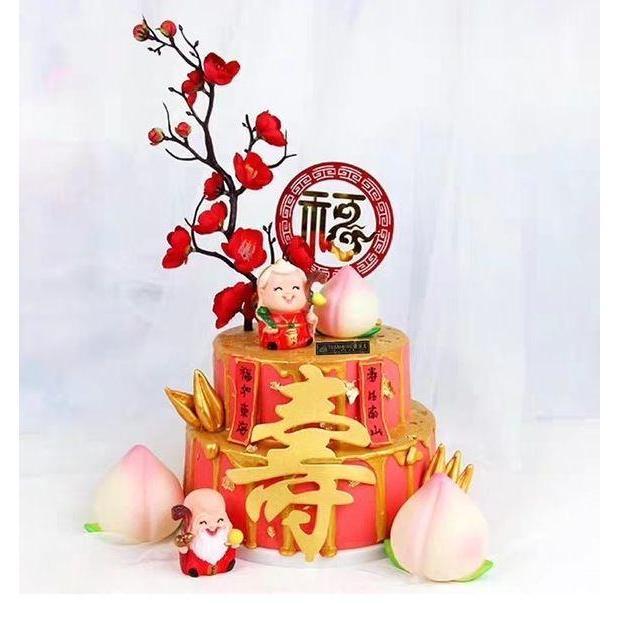 Romantic Wedding Birthday Party Cake Topper Red Plum Blossom Twig Artificial Fake Flowers Plant Home (1030L) - Image 3