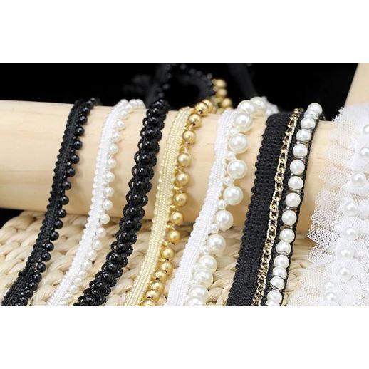 1yard Beaded Lace Ribbon Tape Lace Fabric Trim Embroidered Collar Decoration African Cotton Lace Fabric 链条配饰珠子花边(1921L) - Image 2
