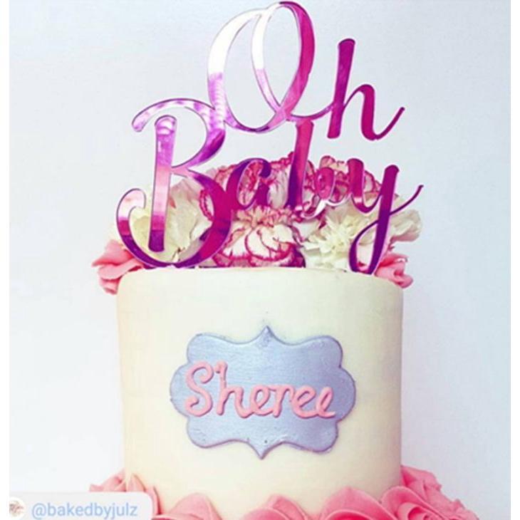 1pc 3 Color Acrylic Oh Baby Letter Cupcake Toppers Star Love Cake Topper for Party Cake Decoration Dessert (406L)