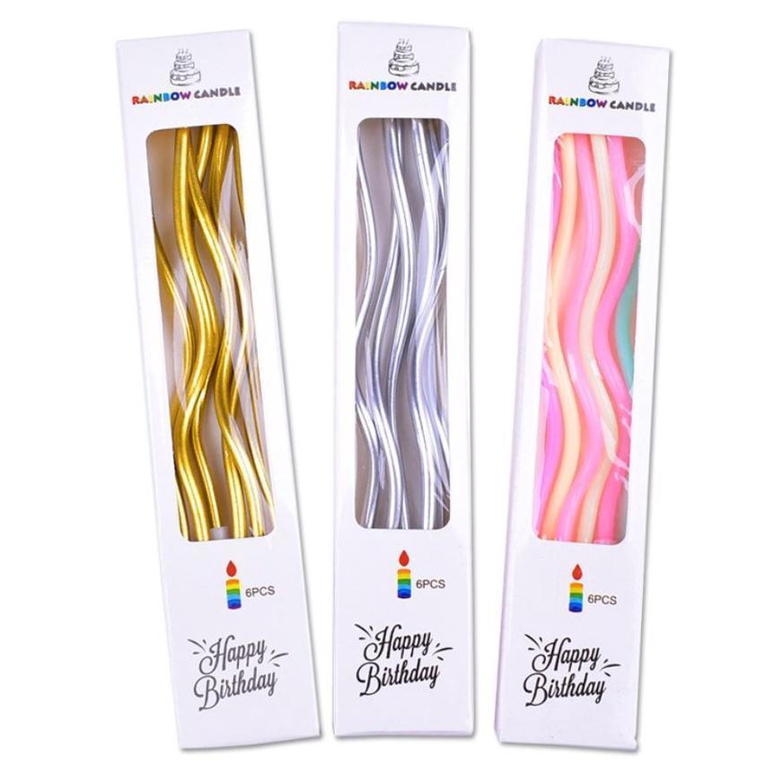 6Pcs/box Threaded Candle Curved Cake Candle Long Curving Cake Safe Flames Kids Birthday Cake Romantic Decoration(886L) - Image 5