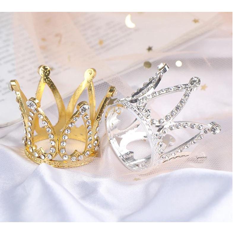 Mini Crown Princess Topper Crystal Pearl Tiara Children Hair Ornaments for Wedding Birthday Party Cake Decorating(1520L)