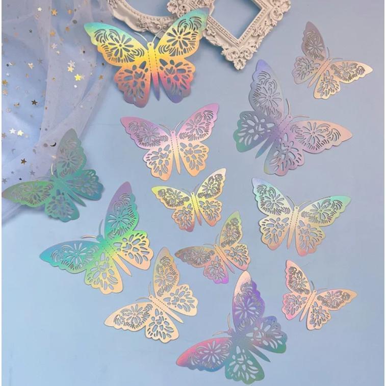 1set Wall Stickers 3D Hollow Rosegold Butterfly Decorative Sticker for Home Living Room Bedroom Kids Room双面蝴蝶(2558L) - Image 11
