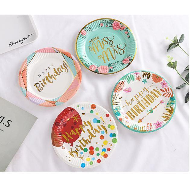 5pcs 18cm Party Paper Plate Happy Birthday Multicolor Disposable Plate Tableware Banquet Wedding Party Baby (1756L) - Image 3