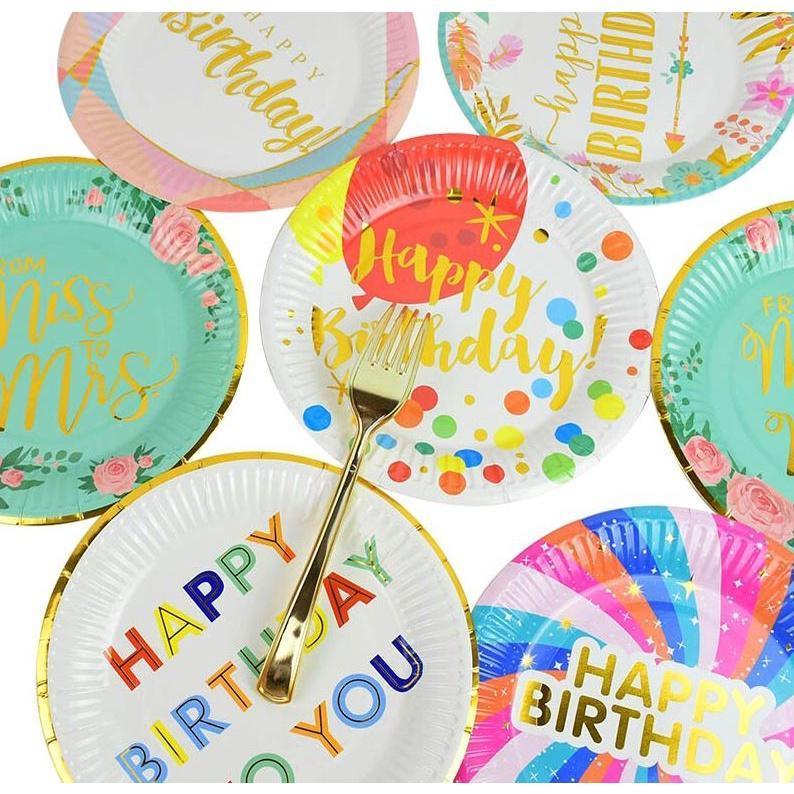 5pcs 18cm Party Paper Plate Happy Birthday Multicolor Disposable Plate Tableware Banquet Wedding Party Baby (1756L) - Image 6