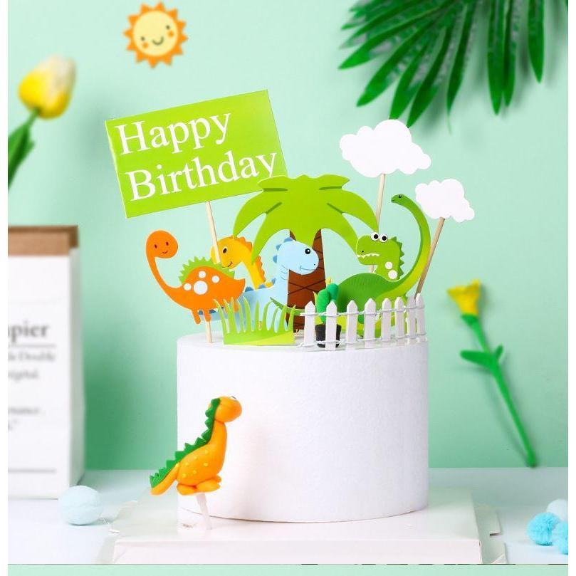 Dinosaur Theme Paper Birthday Cake Toppers Green Cute Dinosaur Baby Cake ToppersForBoysBirthdayCupcakeDecorations(1308L)