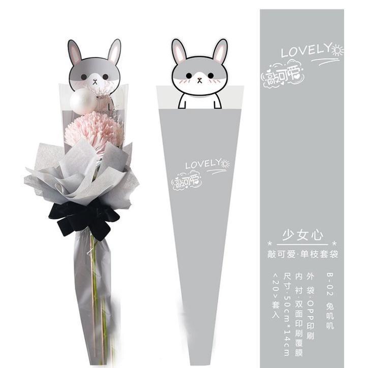 20pcs Cartoon Single Flower Rose Box Bouquet Wrapping Paper PVC Triangular Box Plastic Paper Bags Boxes Cases (1531L) - Image 13