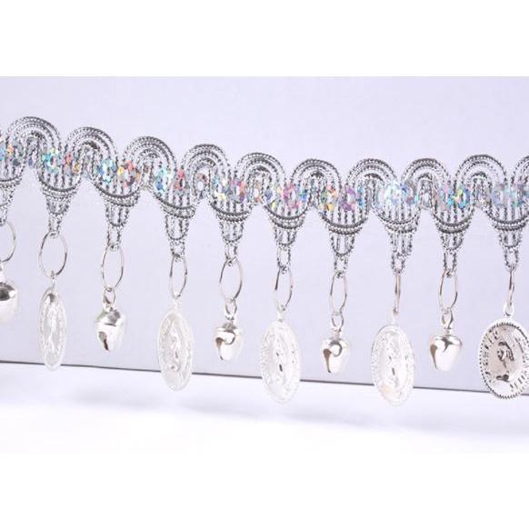 1yard 30mm~85mm Gold and silver lace with bell and coin Lace Trims Wedding Lace Fabric DIY Fringe 金币铃铛吊坠花 (1565L) - Image 14