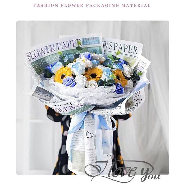 70*52cm European English Newspaper Retro Imported Kraft Paper Floral Gift Package Flower Packaging Material (1522L) - Image 3