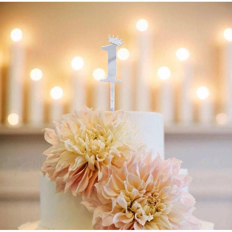 10.5cm Mirror Surface Cake Topper Acrylic Number 0-9 with Crown Kids Birthday Party Dessert Cake Decorating(993L) - Image 6
