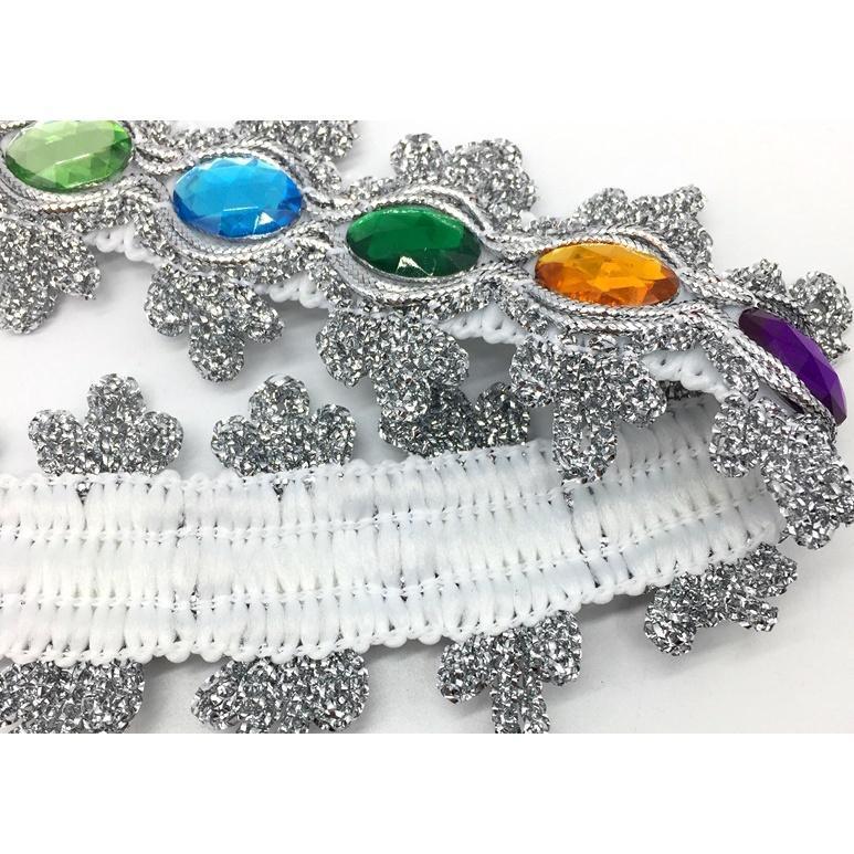 1yard 8.5cm Gemstone Sewing Edge Trim Lace Golden/Silver Ribbon Dress Skirt Wedding Decoration 彩色贴钻花边 (1537L) - Image 8