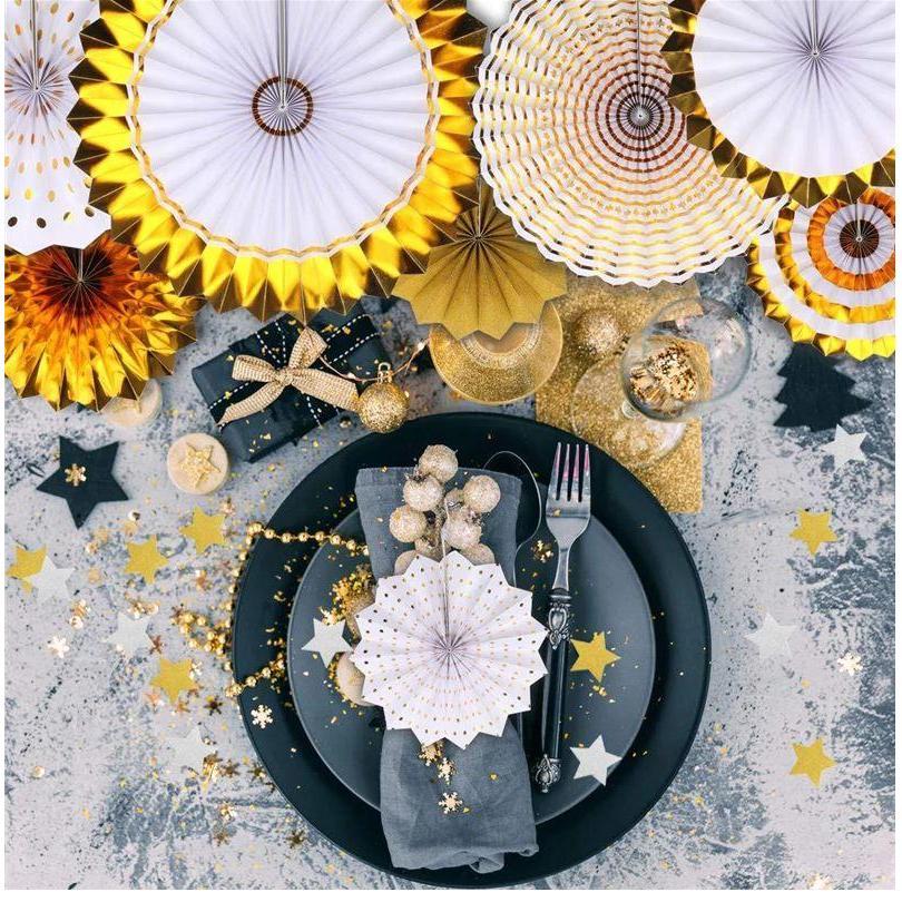 8pcs/lot Gold Wheel Tissue Paper Fans Flowers Balls Lanterns Party Decor Craft For Birthday Party Wedding Decor (1118L)