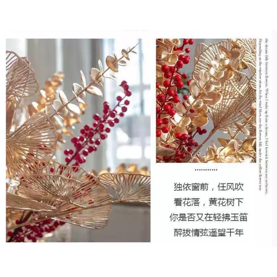 1 pcs Golden Fake Flower Christmas Flower Golden Eucalyptus Ginkgo Leaf Simulation Golden Plastic Flower Persian(1892L) - Image 3