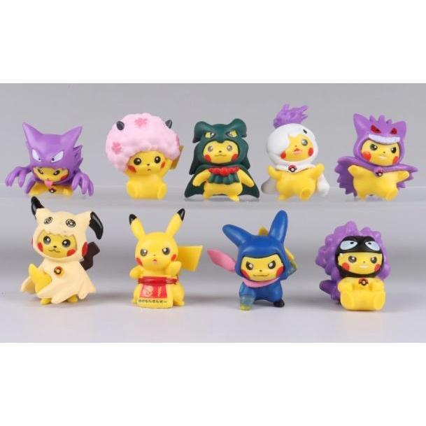 Pokemon figurenes doll Pikachu Gashapon Fashion Cross dress mini figure model 4-5CM kids birthday gift 幽灵卡通服皮卡丘公仔(1804L)