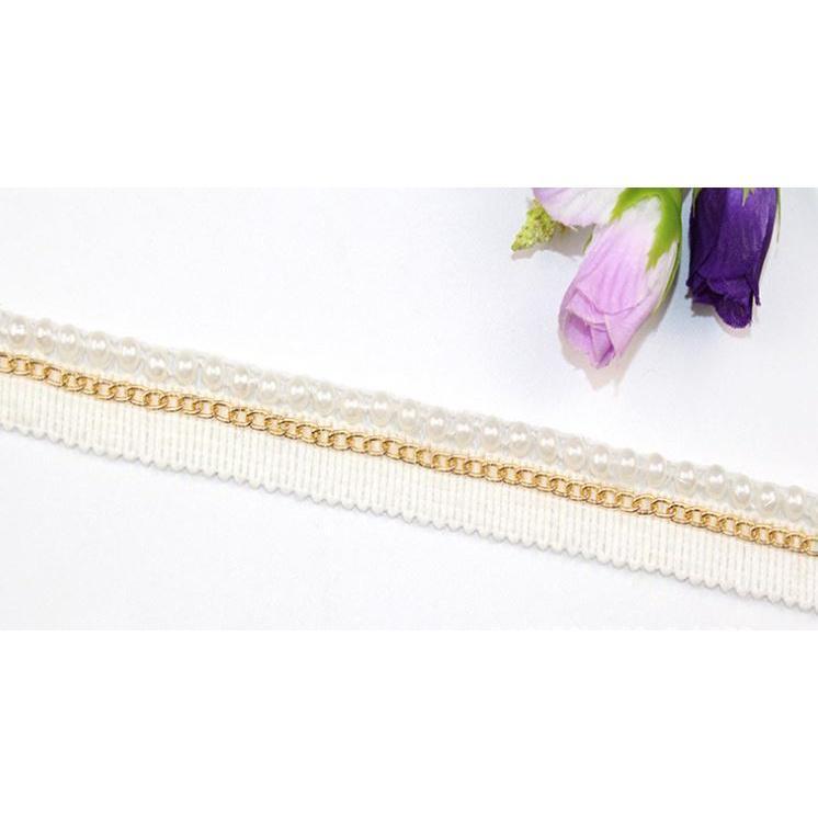 1yard Beaded Lace Ribbon Tape Lace Fabric Trim Embroidered Collar Decoration African Cotton Lace Fabric 链条配饰珠子花边(1921L) - Image 7