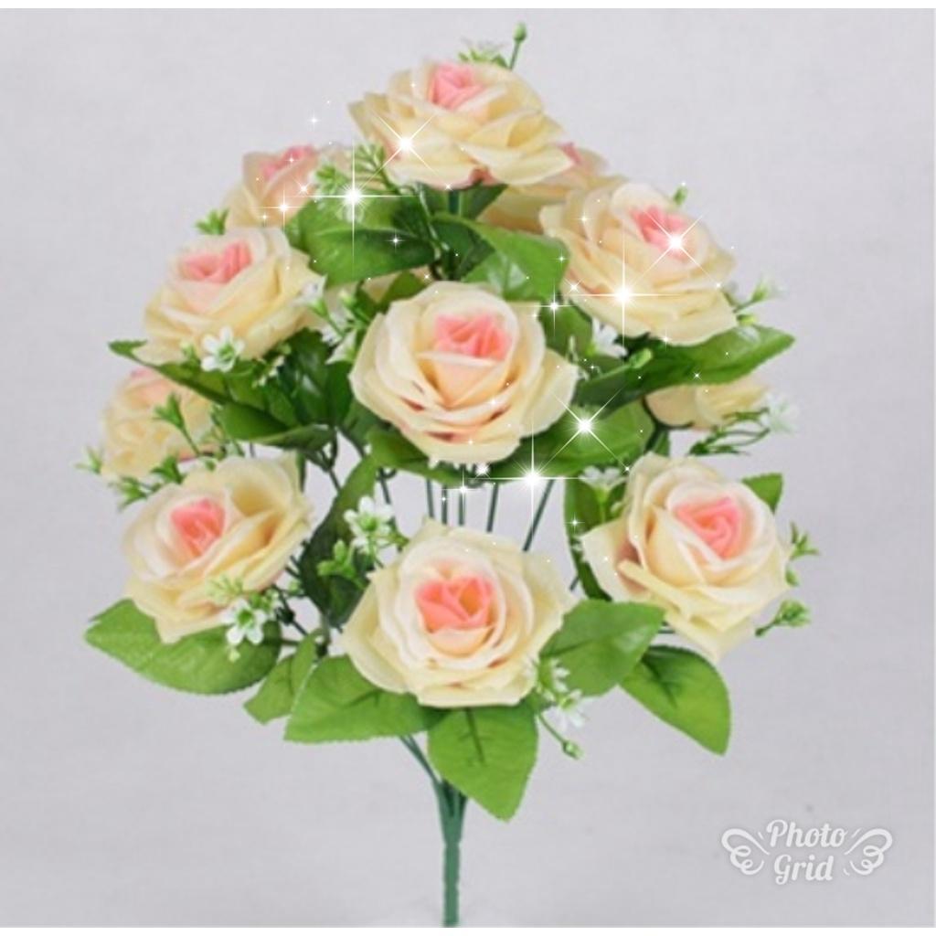 12 Heads Artificial Flowers Rose Gypsophila Bouquet Silk Rose Bouquet DIY Wedding Holding Flowers (669L) - Image 8