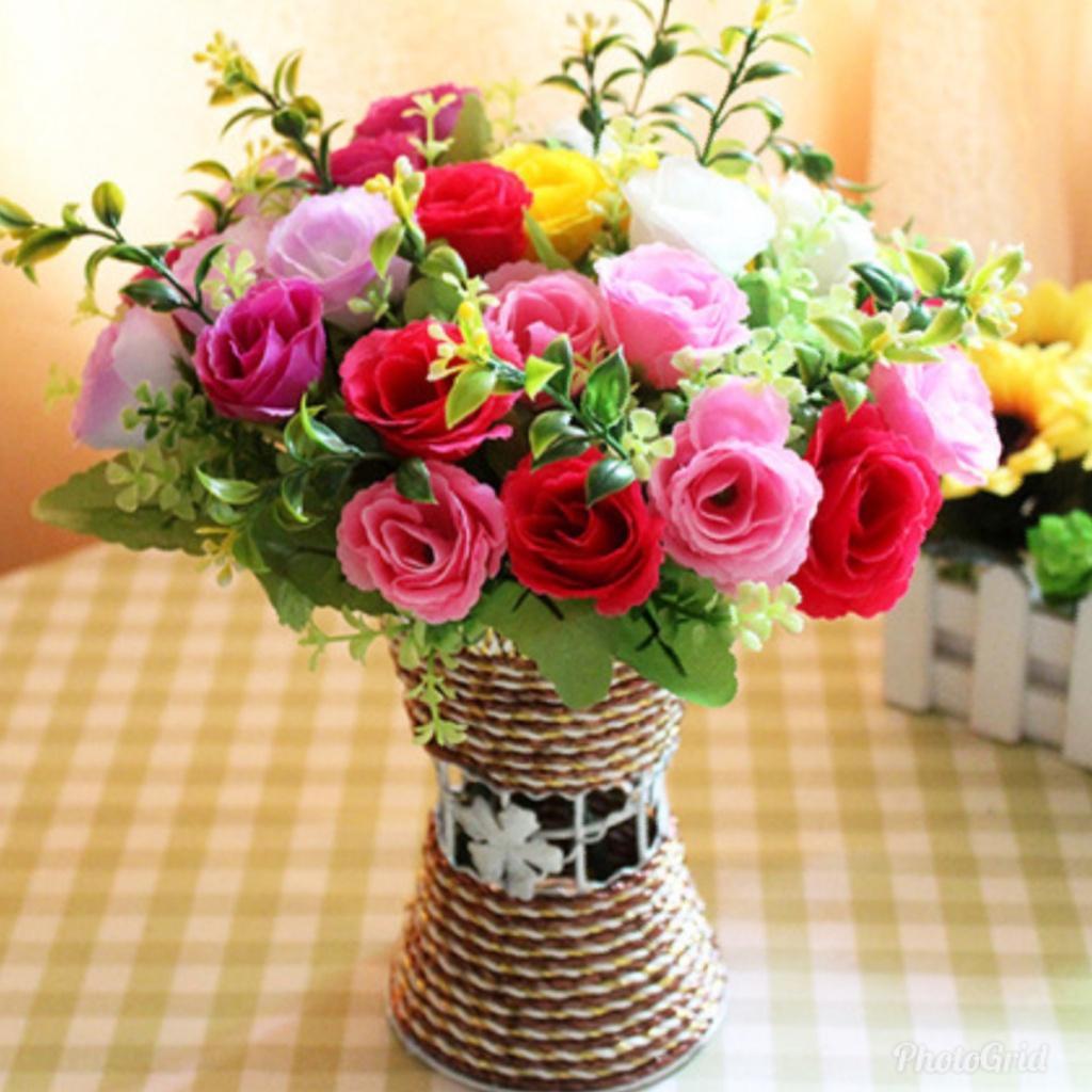 Artificial Flowers Silk Rose 10Heads/Bouquet Gypsophila DIY Family Wedding Decoration Hotel Store Dining Table (1415L) - Image 2