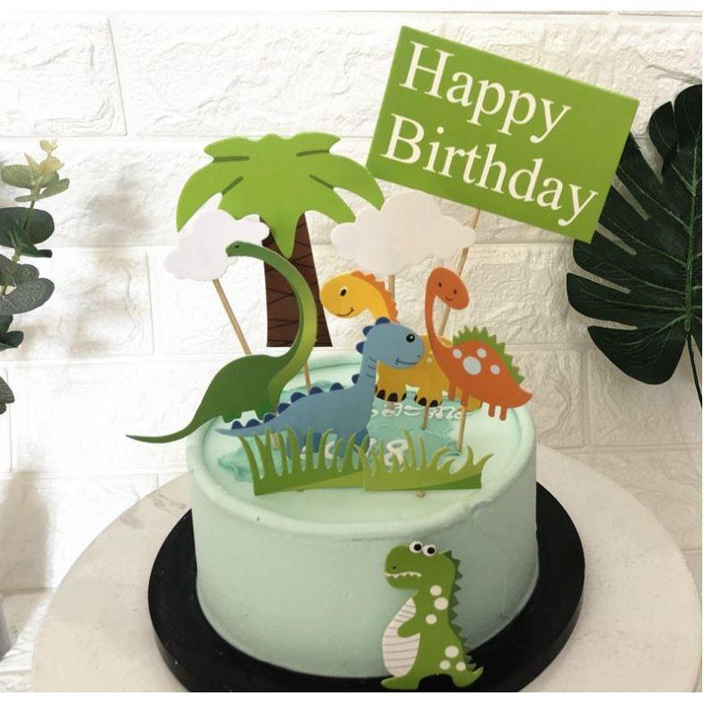Dinosaur Theme Paper Birthday Cake Toppers Green Cute Dinosaur Baby Cake ToppersForBoysBirthdayCupcakeDecorations(1308L) - Image 2
