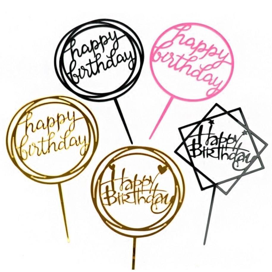 Happy Birthday Cake Topper Supplies Acrylic Baking cake Insert Decor Cupcake Birthday Party(756L)