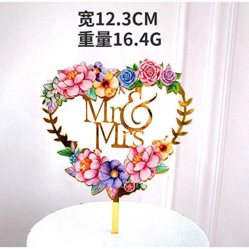 Happy Birthday Cake Topper Colored Flowers Letter Cake Toppers Golden Acrylic Birthday Party Dessert Decor(983L) - Image 4
