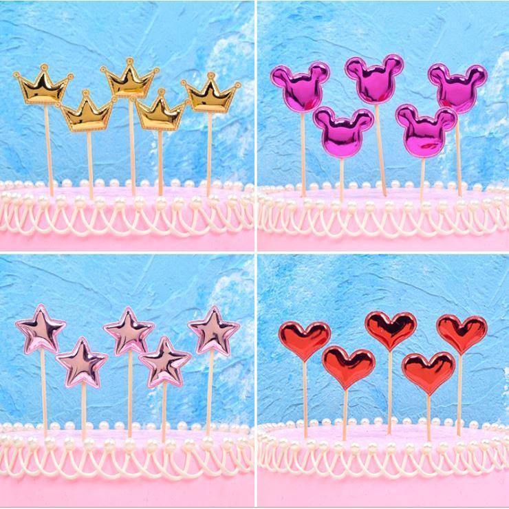 5PCS Pink Pearl Polished Crown Cake Topper with Toothpick Cake Decoration for Wedding Birthday Party Gift(1443L) - Image 2
