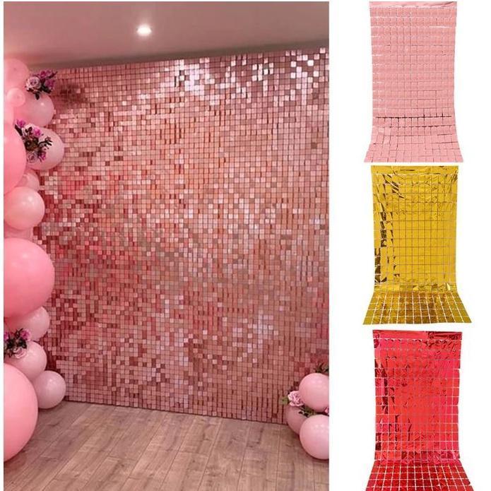 1M*2m Square Rain Curtain Birthday Wedding Party Background Wall Decoration Baby Shower Bright Surface(1915L)