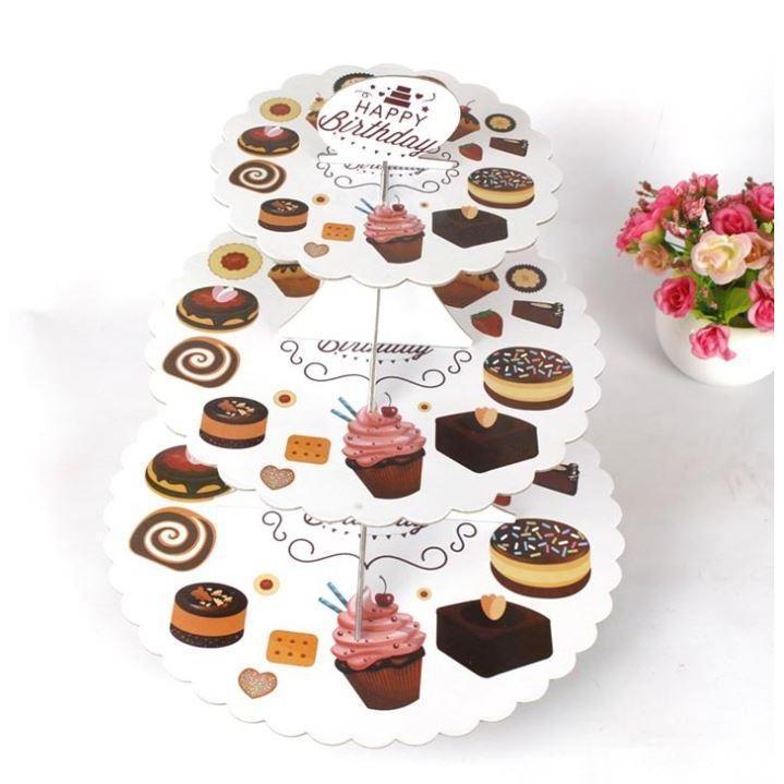 3-layer Cake Stand Three-tier Round Foldable Paper Cake Holders Birthday Wedding Party Dessert Shelf Decoration (1344L)
