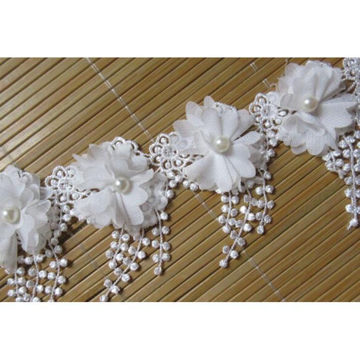 1yard Soluble Fringe Pearl Chiffon Embroidered Lace Trim Ribbon Fabric Sewing Craft Patchwork Handmade DIY For (1570L) - Image 3
