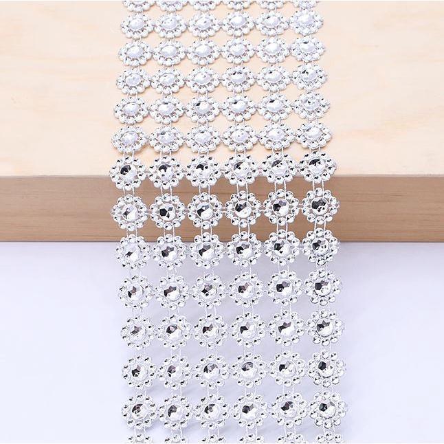 10Yard Sunflower Rhinestone Crystal Ribbon Faux Diamond Ribbon Acrylic Flower Mesh Wrap Tape for Wedding Party (1460L) - Image 2