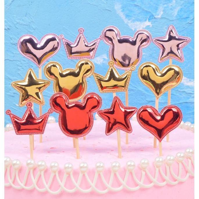 5PCS Pink Pearl Polished Crown Cake Topper with Toothpick Cake Decoration for Wedding Birthday Party Gift(1443L) - Image 4