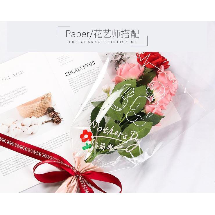 2pcs Mother's Day Flower Bouquet Packaging English Transparent Glass Bag Rose Flower Package Flower Wrapping(1851L) - Image 3