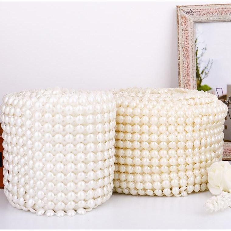 1yard 12 rows White Half Round Pearl Ribbon For Sewing Bag Shoe Trimming Wedding Cake Banding Trim(923L)